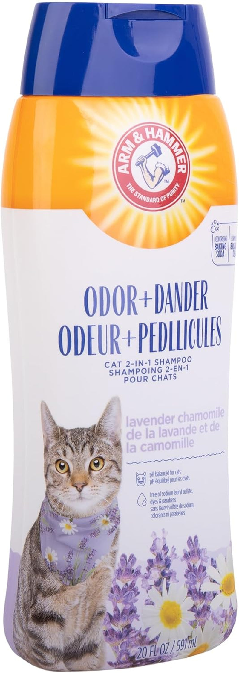 2-In-1 Deodorizing & Dander Reducing Shampoo for Cats, Baking Soda Cat Shampoo for Dander, Odor Control and Coat Cleaning, Lavender Chamomile Scent, 20 Fl Oz