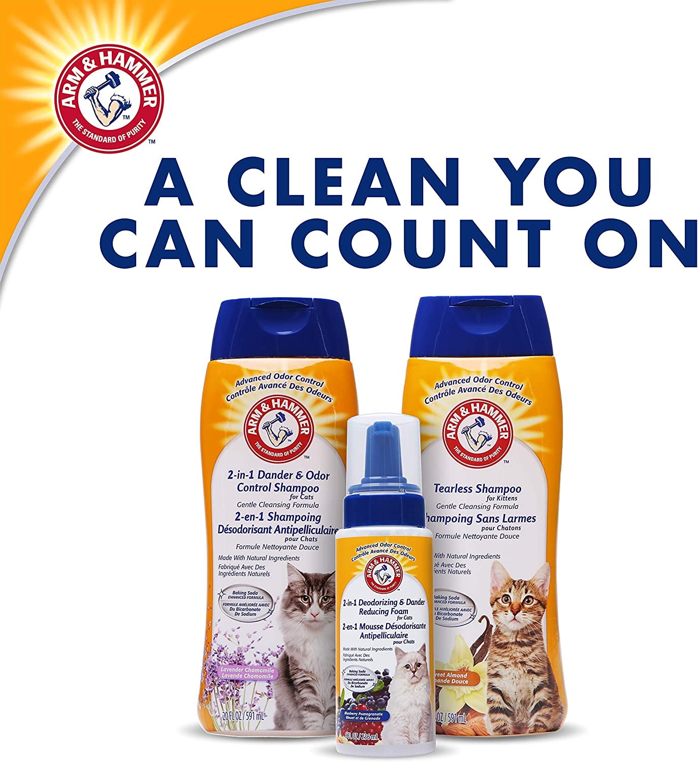 2-In-1 Deodorizing & Dander Reducing Shampoo for Cats, Baking Soda Cat Shampoo for Dander, Odor Control and Coat Cleaning, Lavender Chamomile Scent, 20 Fl Oz