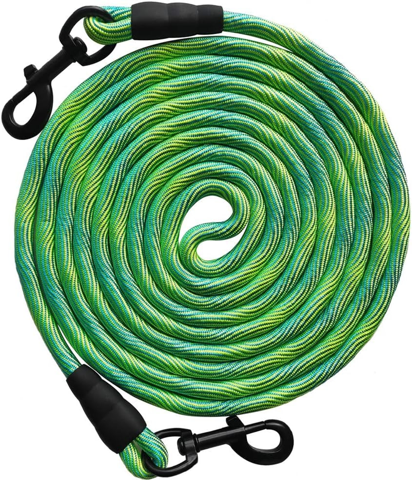 8Ft 12Ft 20Ft 30Ft 50Ft 75Ft Dog Tie Out Long Tether Rope Dog Lead, Outdoor Yard Leash, Large Medium Dogs Training, Playing, Camping, Backyard (Green, 50 Foot)