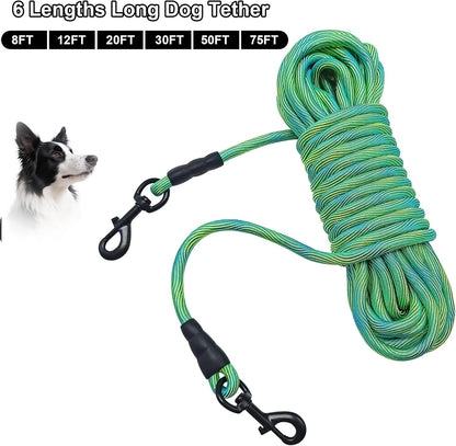 8Ft 12Ft 20Ft 30Ft 50Ft 75Ft Dog Tie Out Long Tether Rope Dog Lead, Outdoor Yard Leash, Large Medium Dogs Training, Playing, Camping, Backyard (Green, 50 Foot)